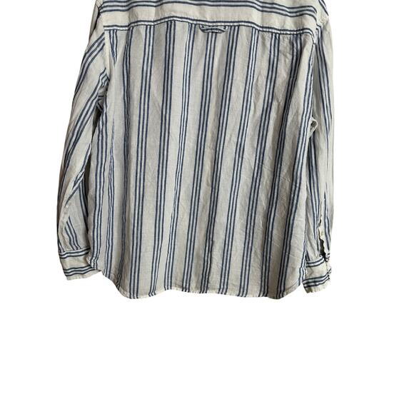 AYR Deep End Striped Linen Button-Down Shirt Blue White Womans XL - Picture 3 of 10